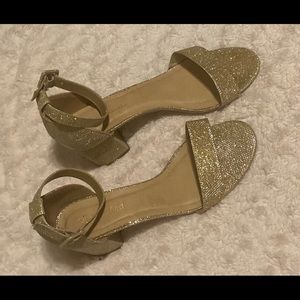 Used city classified gold glitter block short heels size 10